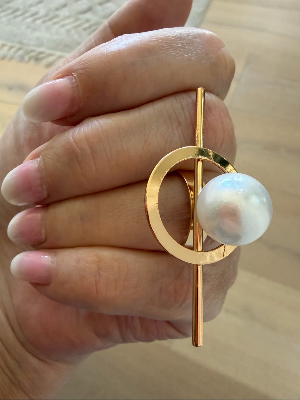 Fashion Jewelry Gold-Tone Ring with White Pearl Accent